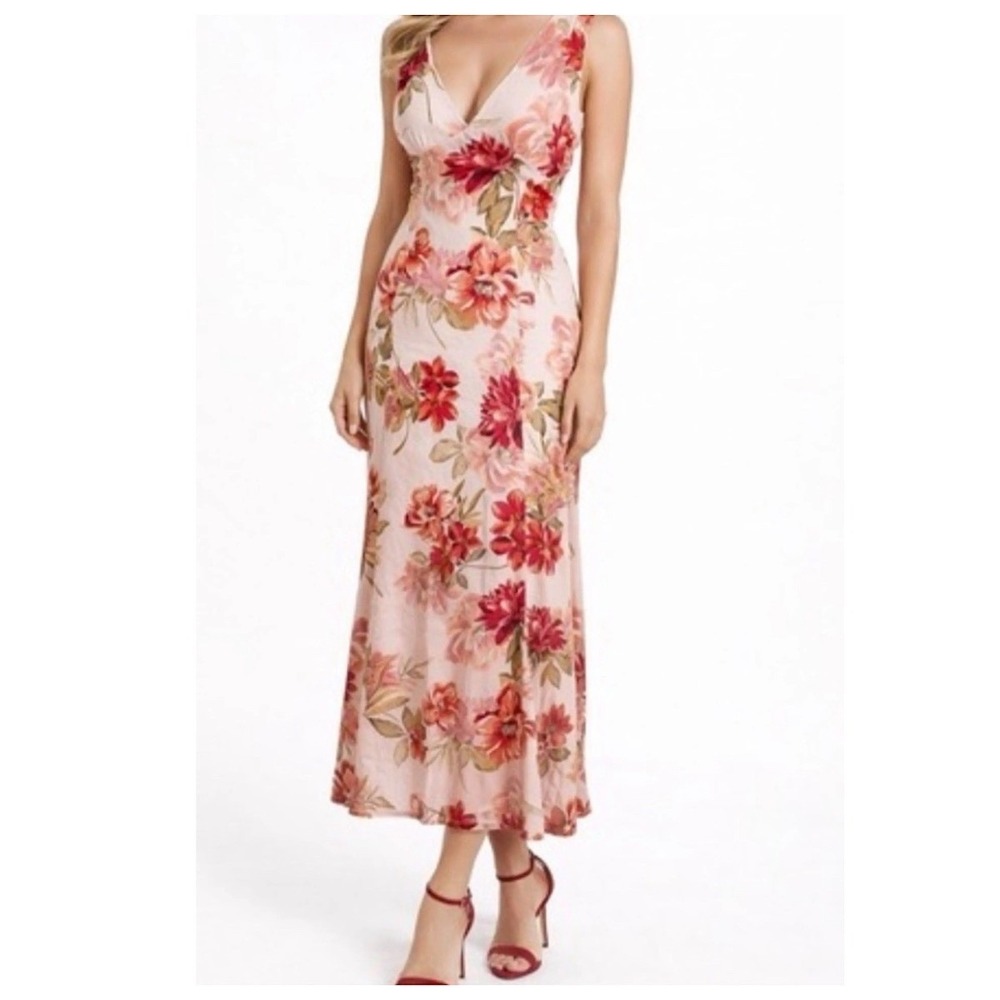 Paper Heart Linen Blend V-Neck Sleeveless Maxi Dress Women Sz XL Pink Floral